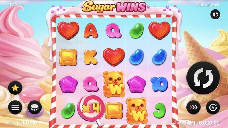 Sugar Wins - game screen with 5x4 reels